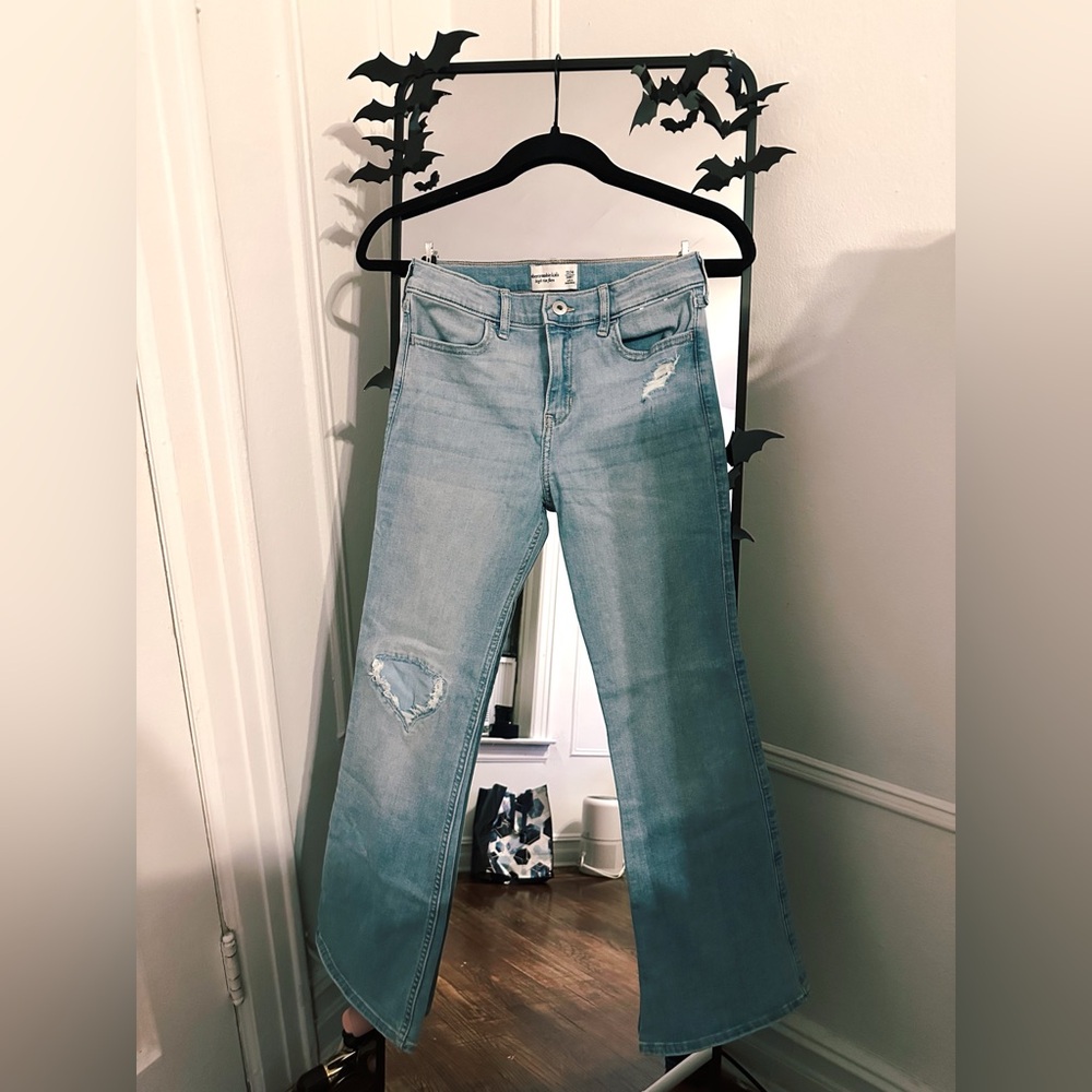 Abercrombie Kids Light Wash Distressed High-Rise Flare Jeans (13/14 Short)